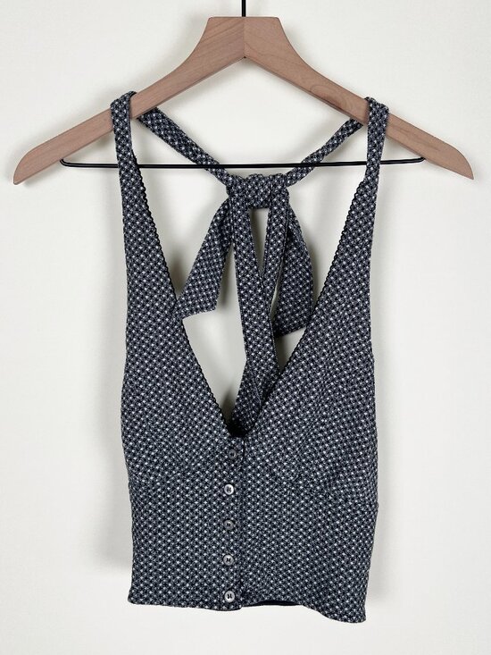 Free People Picnic Print Halter Crop Top Spring Summer Crop Tank Blouse Shirt - Picture 5 of 10